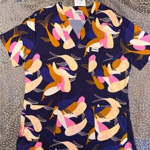 Fighting Eel Navy and Pink Abstract Scrubs